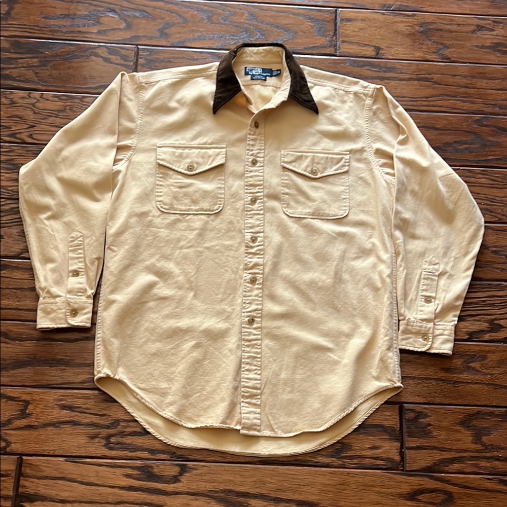 Polo by RL Cream and Brown Casual Button Down Shirt